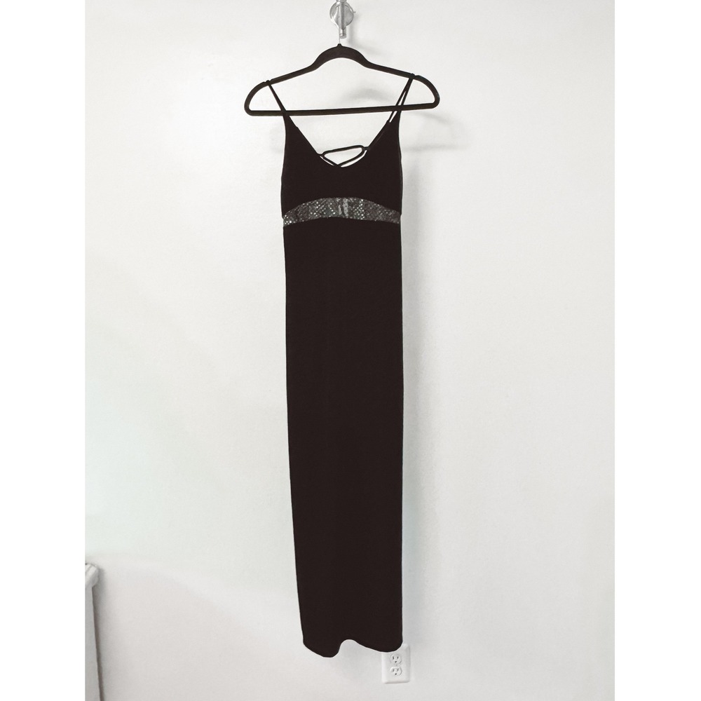 Cressong Vintage 90s Black Velvet Sequin Lace Up Back Maxi Dress Mens Medium